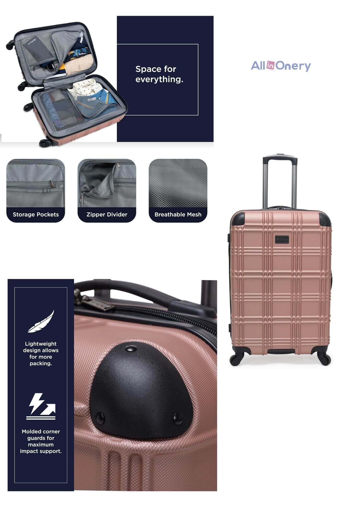 Ben Sherman Nottingham 24-Inch Checked Lightweight Hardside 4-Wheel Spinner Travel Luggage, Best Luggage For European Travel